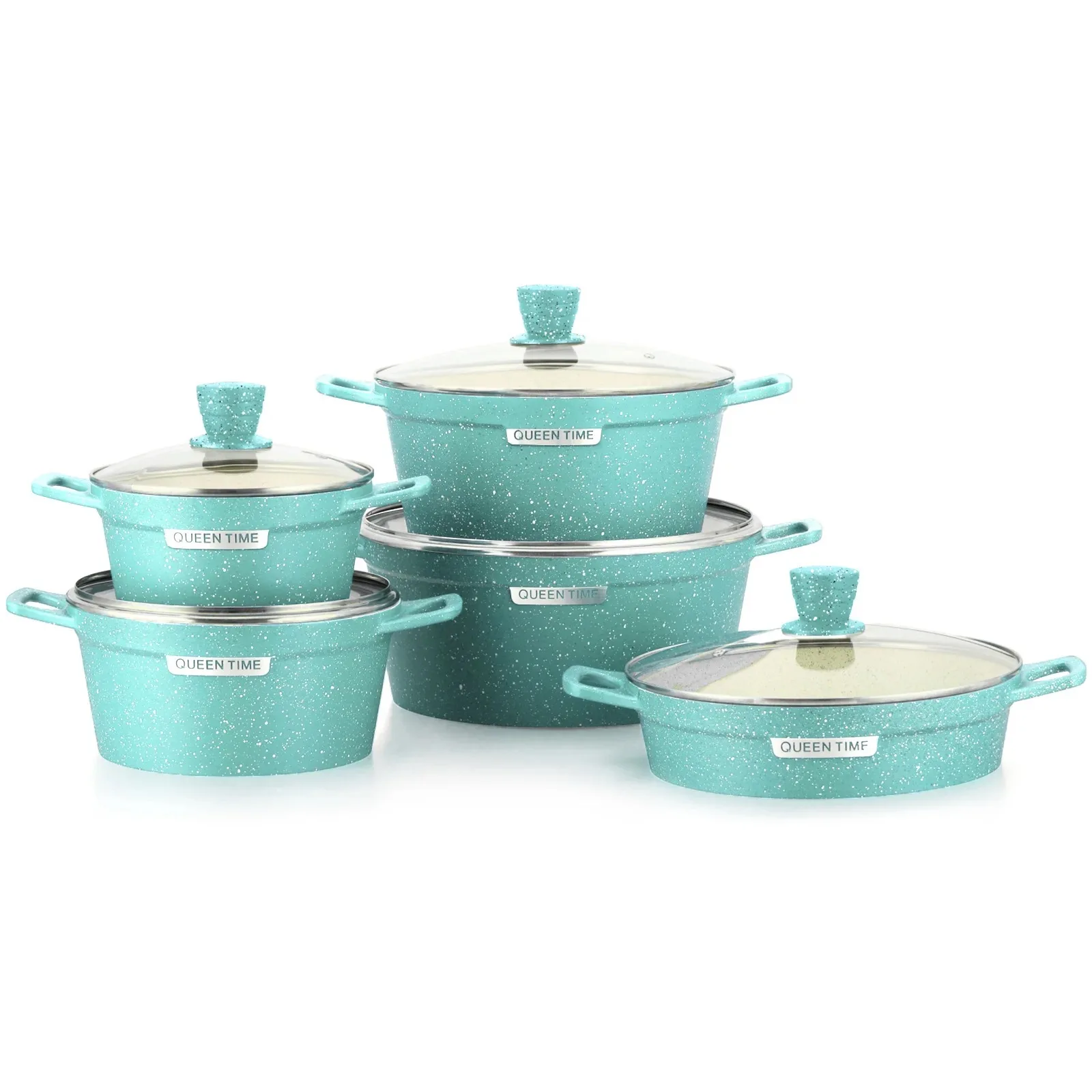Non Stick Cookware Set Granite Kitchen Cookware Set 10 PCS Purple Metal Aluminum Wood Modern Glass Cover Aluminum Pot Gas Cooker