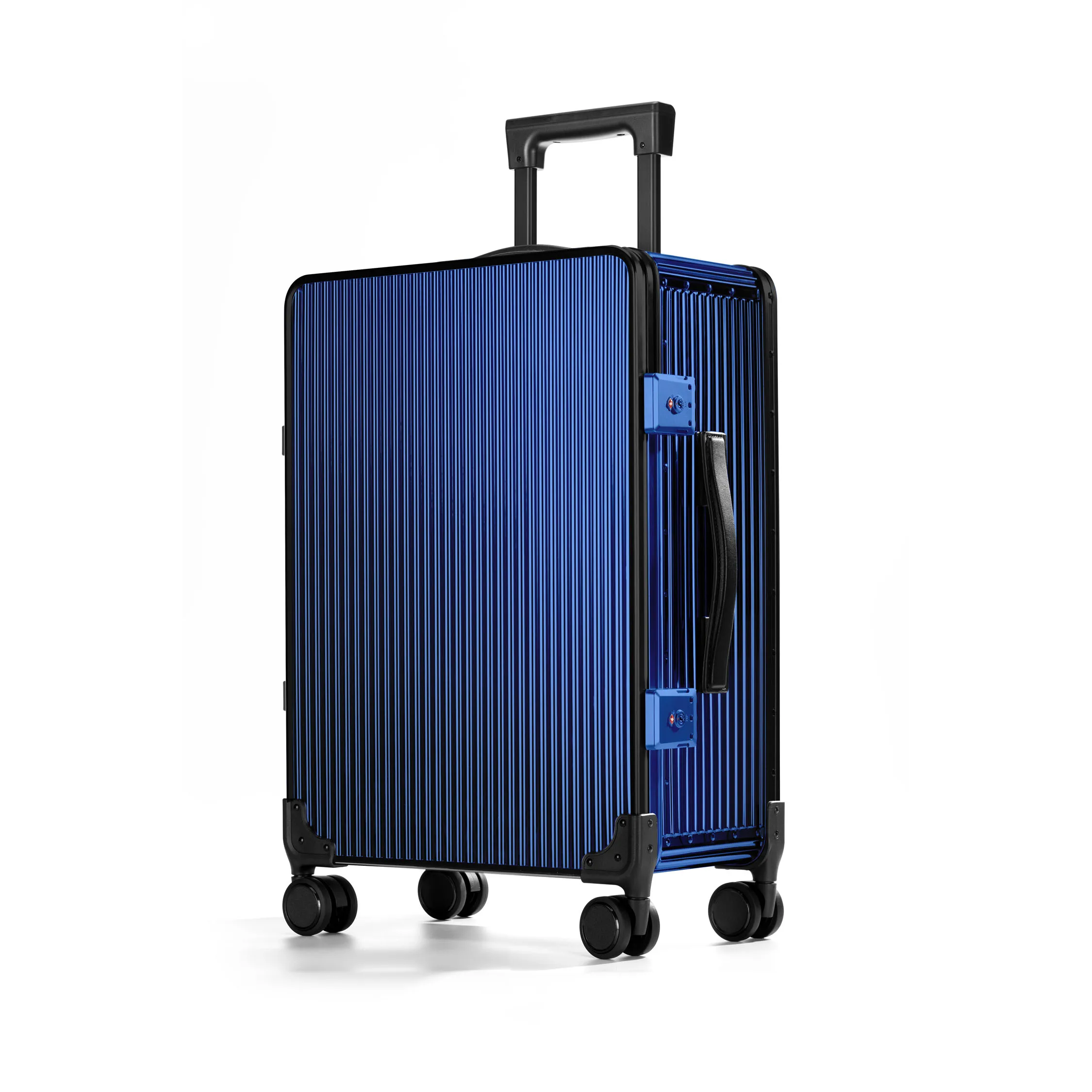 20 Inch Carry-on 304 Stainless Steel Titanium Plating Luggage Super Hard Case Suitcase Large Cabin Valise 4 Wheels Blue