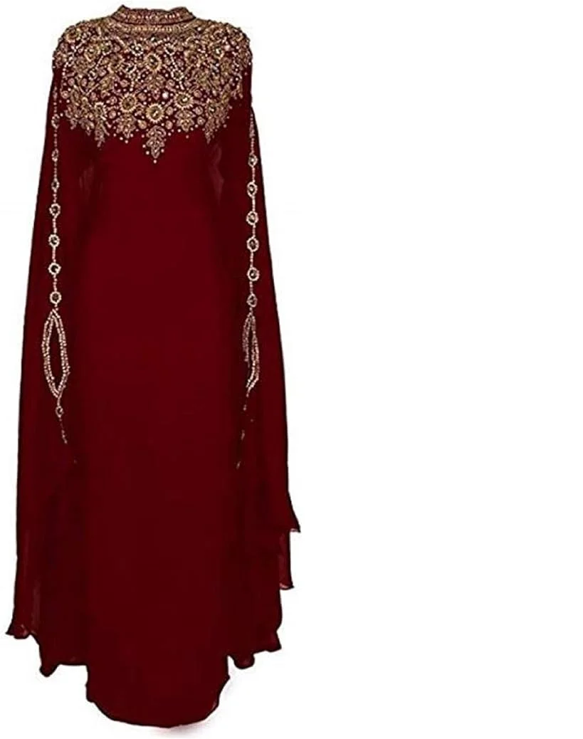 Dubai Moroccan Kaftan Arabic Abaya Maxi Hand Beaded Caftan  Floor Length Party Wear Wedding Gown Beach Stylish Jellabiya