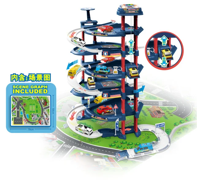 Newest 5 floors track parking lot toy metal car truck parking car toy with light and sound