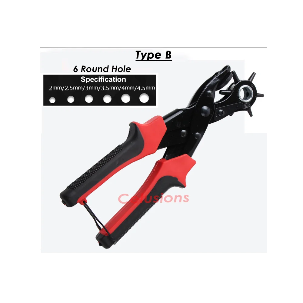 Cheap Price DIY Tools Soft Grip Plastic Handle Pliers with Steel Puncher Reasonable Price Leather Hole Clamp