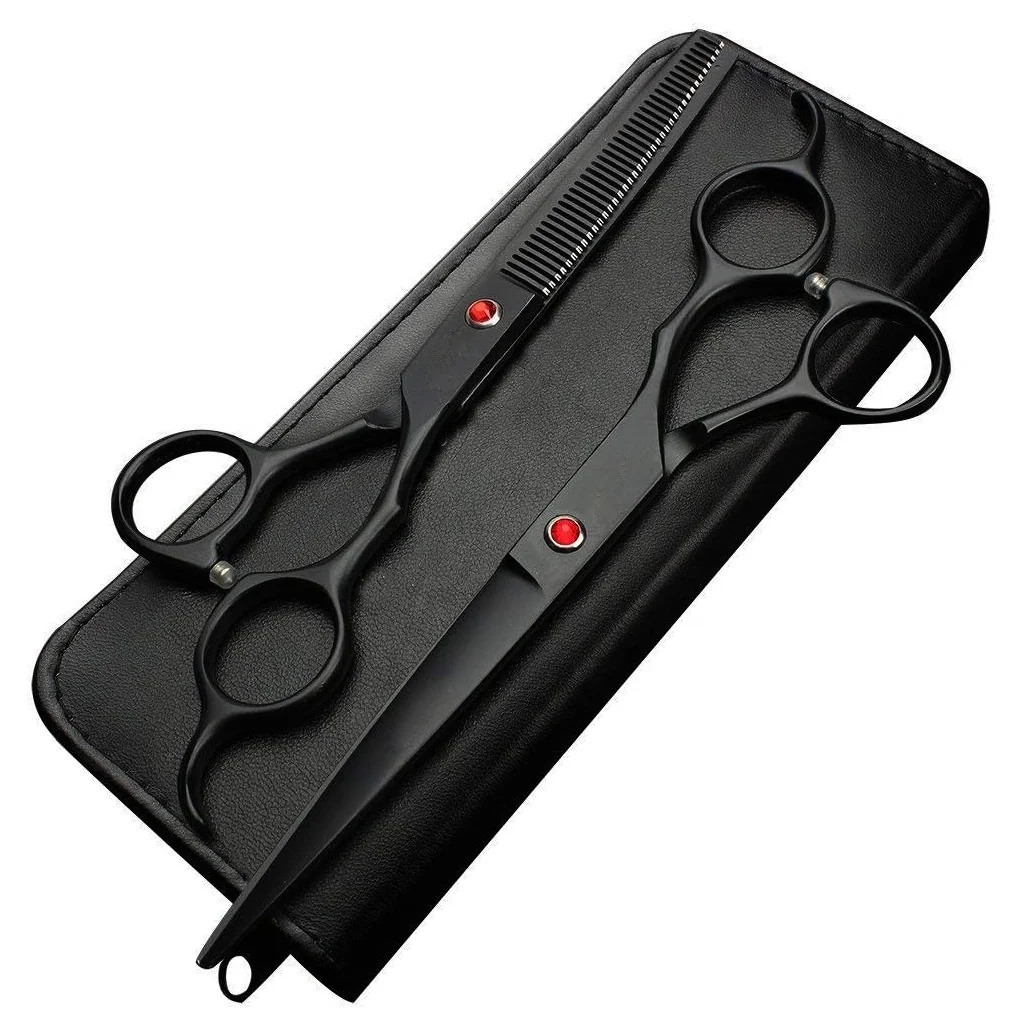 Top Selling Professional Hairdressing Scissors and Hair Style Cut Thinning Scissors Set High Quality Black Hair Cutting Shears