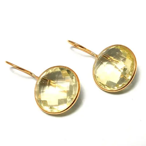 Brass Earrings Lamon Topaz Hydro Attractive Gemstone Brass Earrings