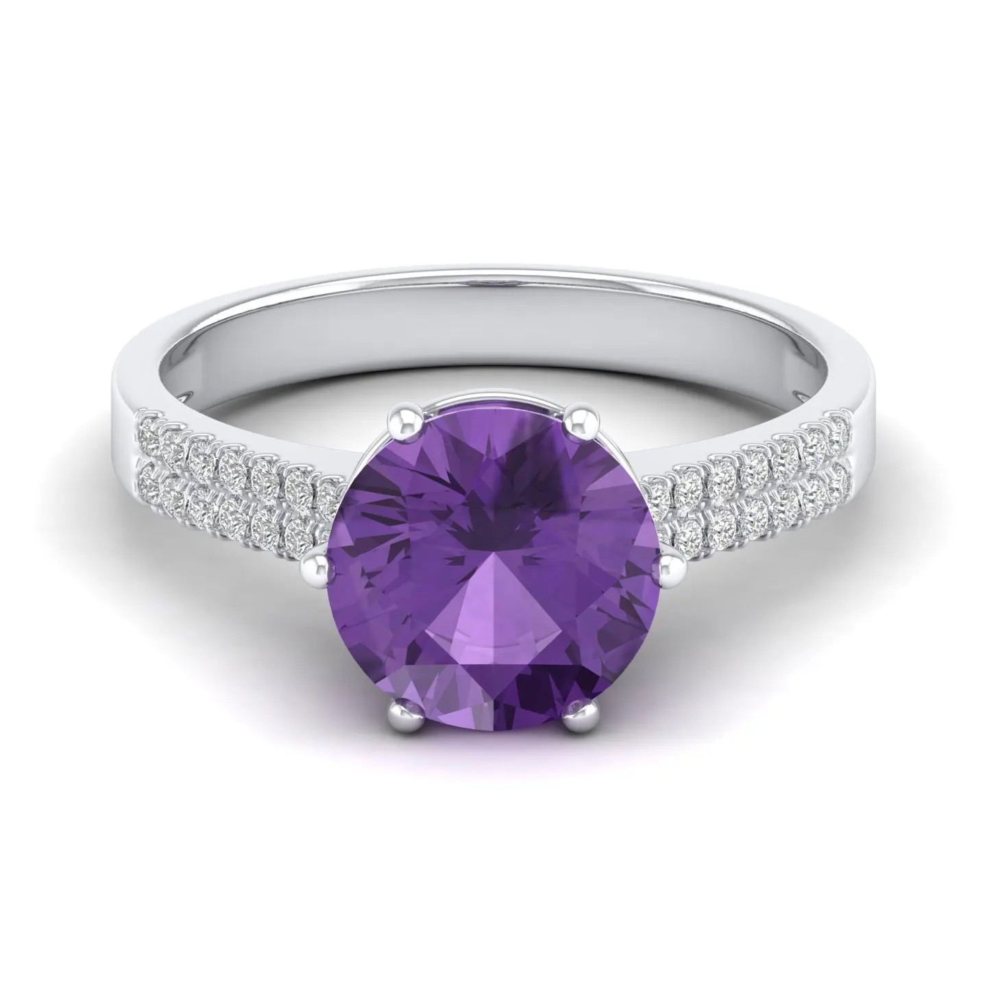 REYES Women Fashion 14K Solid Yellow Gold IGI Certified Diamond Rings Luxury Amethyst Gemstone Wedding Fine Jewelry for Women