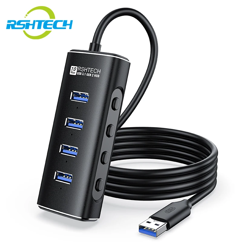 RSHTECH USB 3.1 Gen 2 10Gbps Port Expander Charge converter usb 3.0  4 in 1 Usb hub for Pc laptop