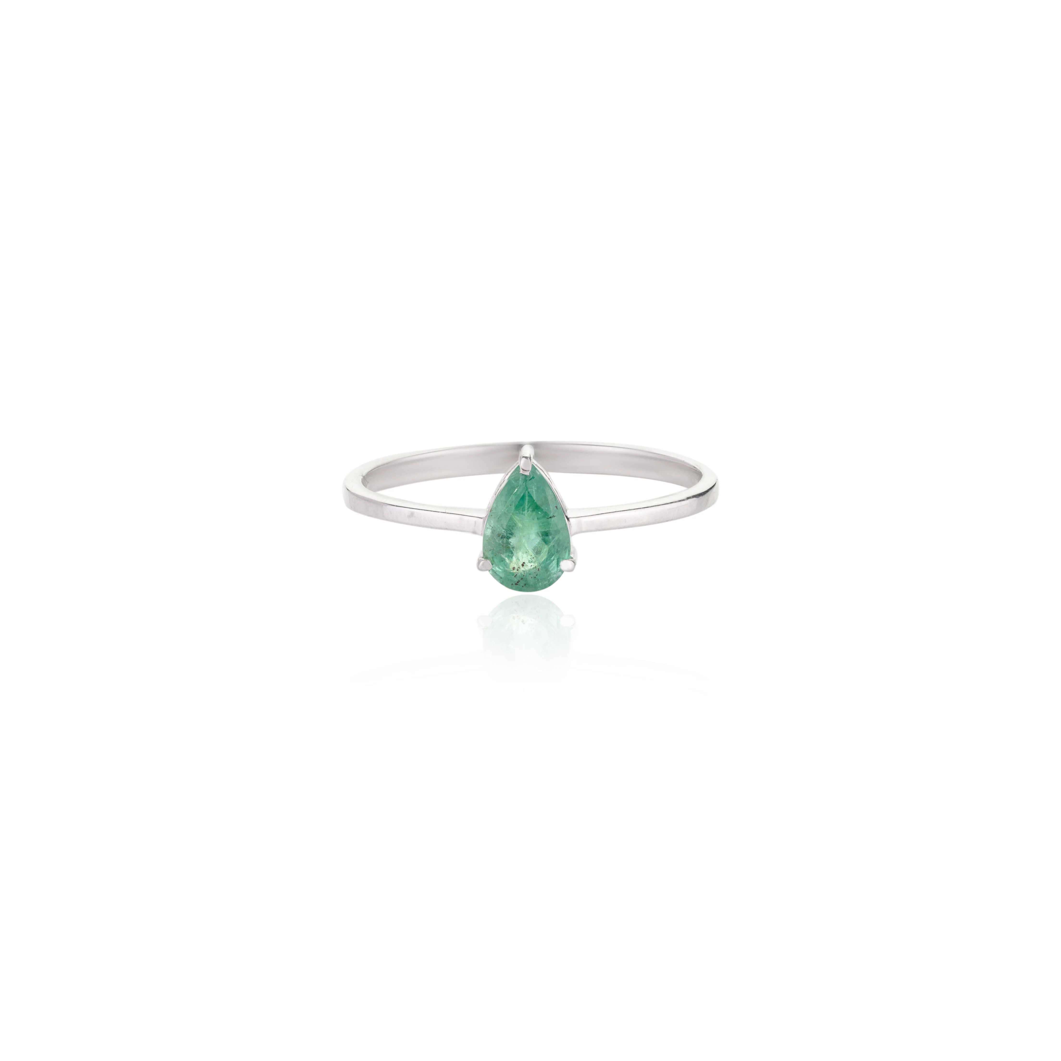 Delicate New Design 100% Handmade Natural Emerald Pear Cut Statement Ring 18k Solid White Gold Jewelry For Woman Girls Top Sale