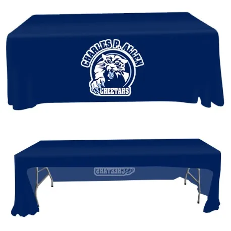 100% Polyester Custom Logo White Black Rectangle Table Cloths for Advertising Trade Show Business Events Wedding Decorations