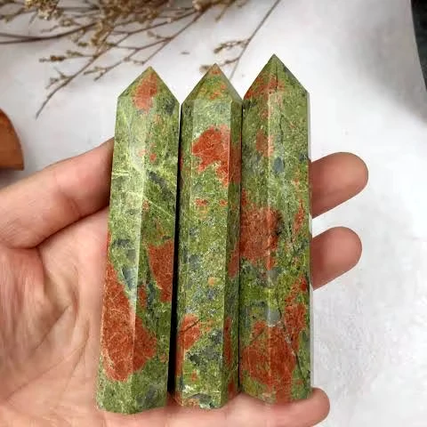High Quality Natural Green Unakite Point Wand Polished Faceted Love Healing Crystal Obelisk Tower For Meditation And Decoration