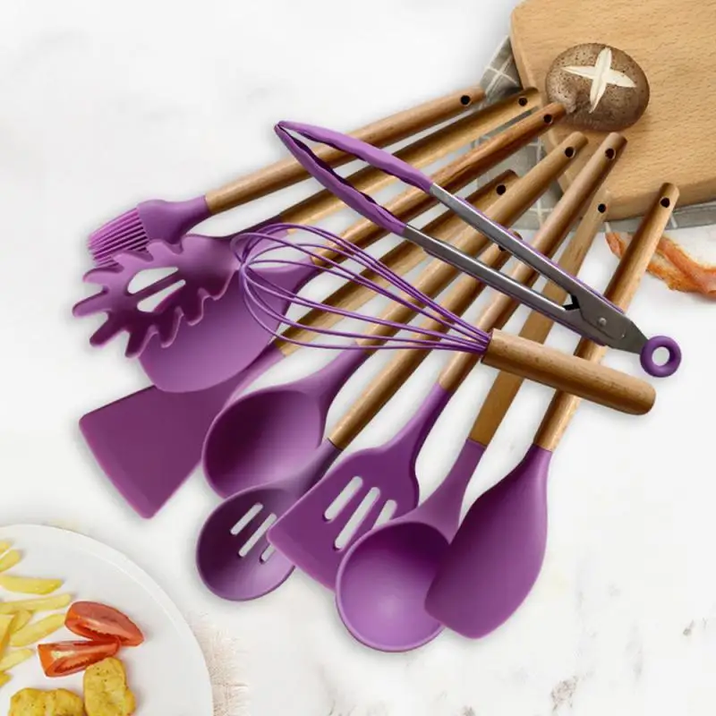 Kitchen Utensils Set Non-Stick Wooden Handle Silicone Cooking Tools Spatula Shovel Spoon Cookware Gadget for Kitchen Accessories