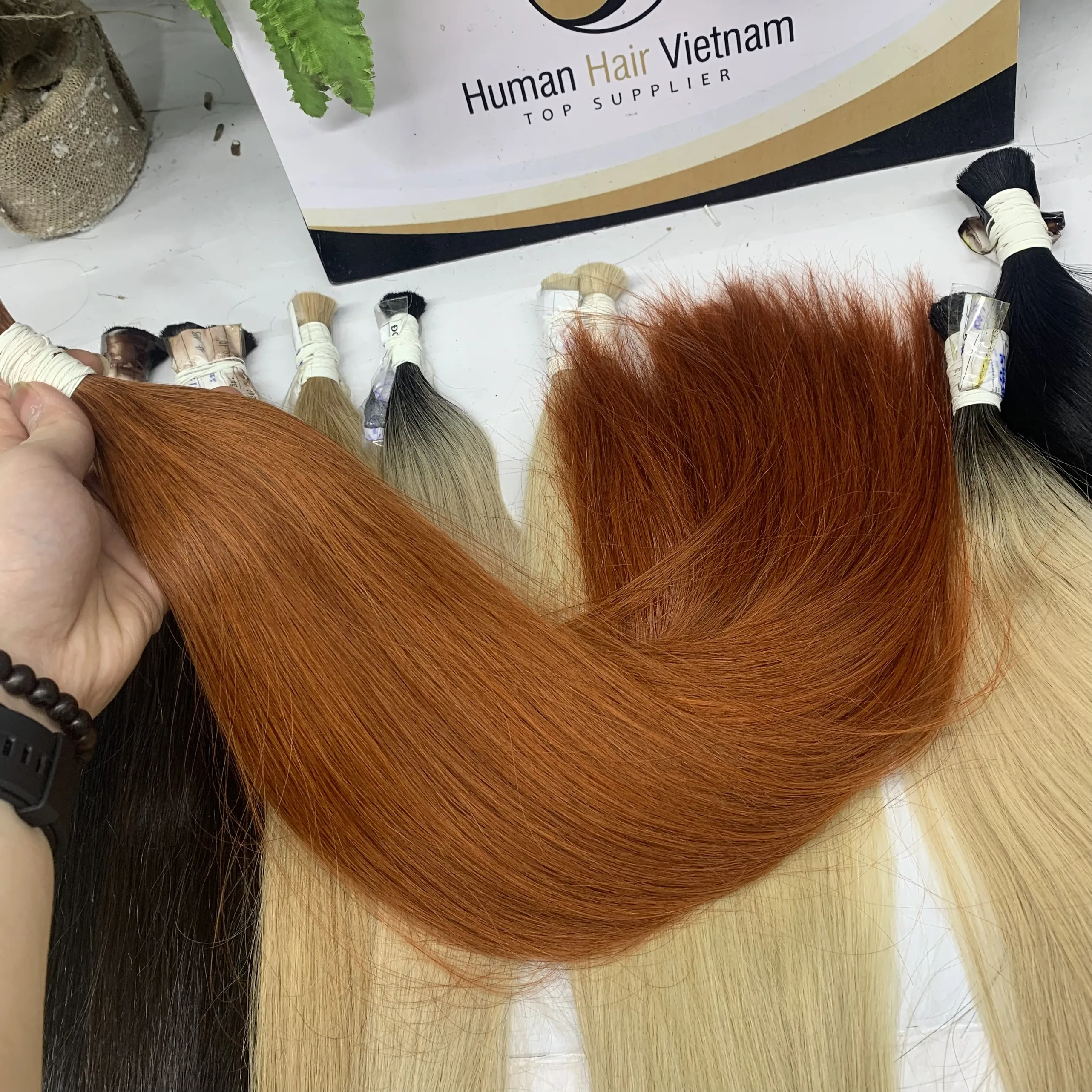 Pure 100% Remy High Quality Vietnam Virgin Cuticle Aligned Human Hair Extension Vendor Colored Bulk Hair