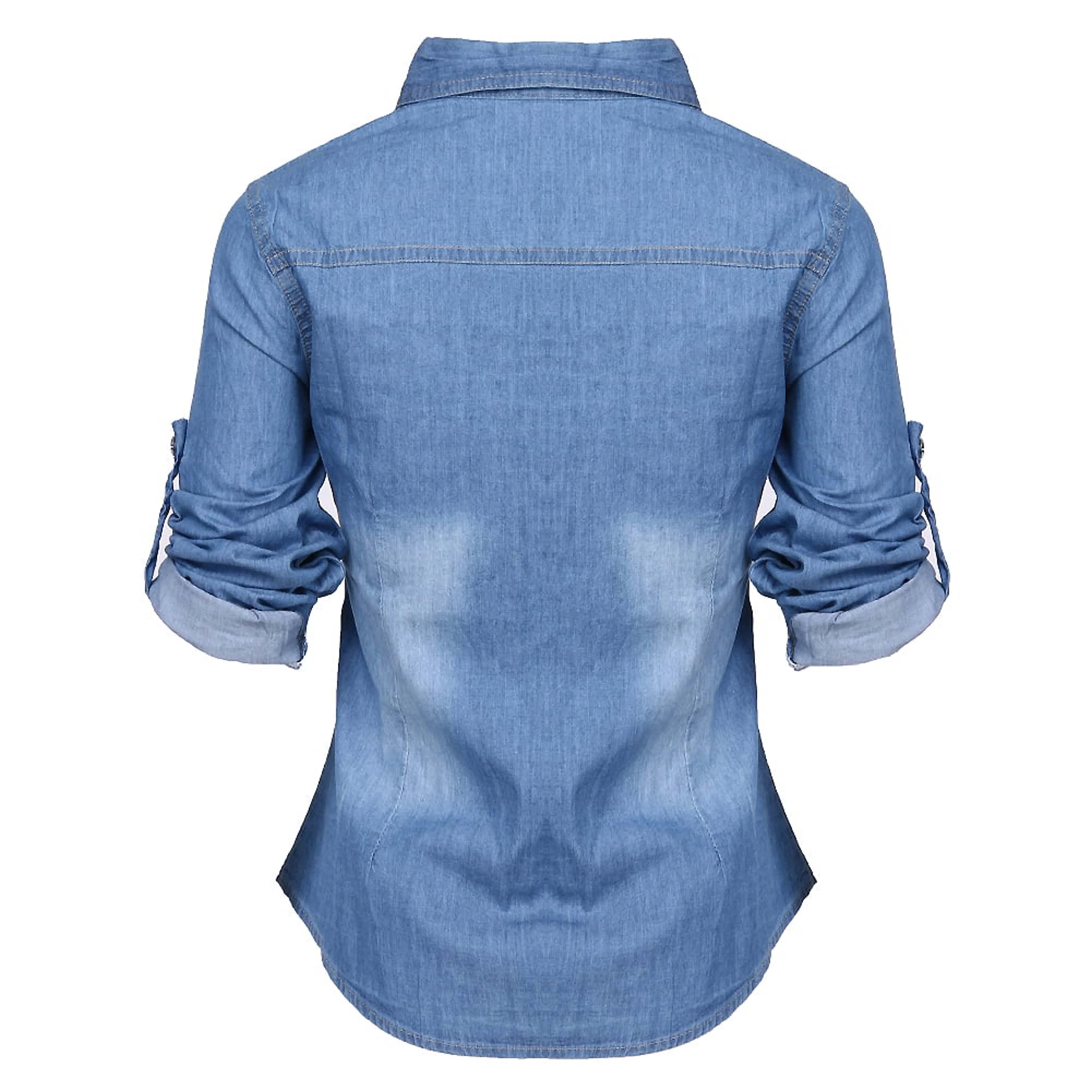 OEM Button Down Denim Shirts Casual Long Sleeve Blouse Top Quality Breathable Denim Shirt Women Slim Fit Denim Shirt For Girls