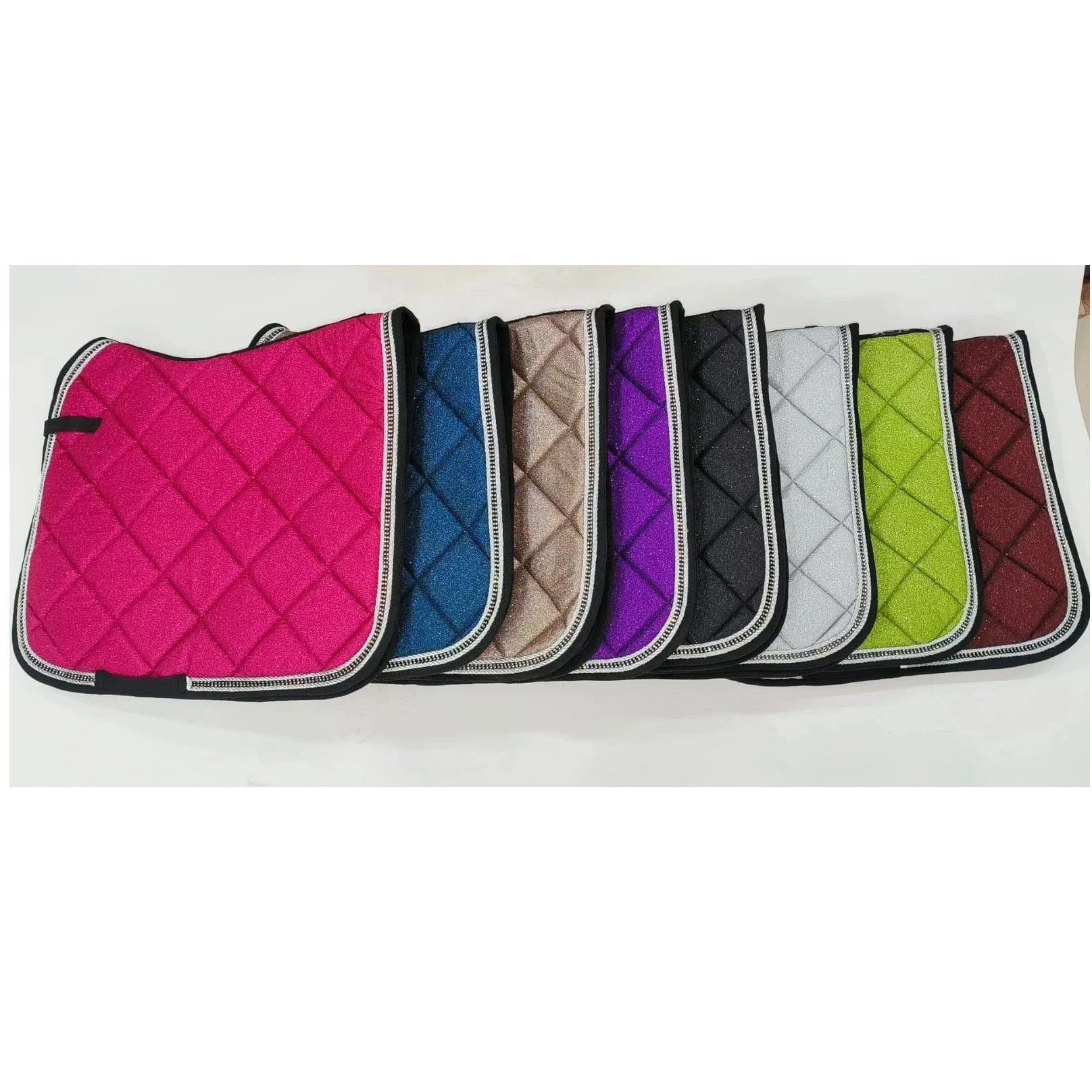 SMART GLITTER FABRIC DRESSAGE MODEL SADDLE PAD INSIDE HIGH DENSITY CUSHION WITH FASHION CORD OR CRYSTAL/CUSTOM SADDLE PADS