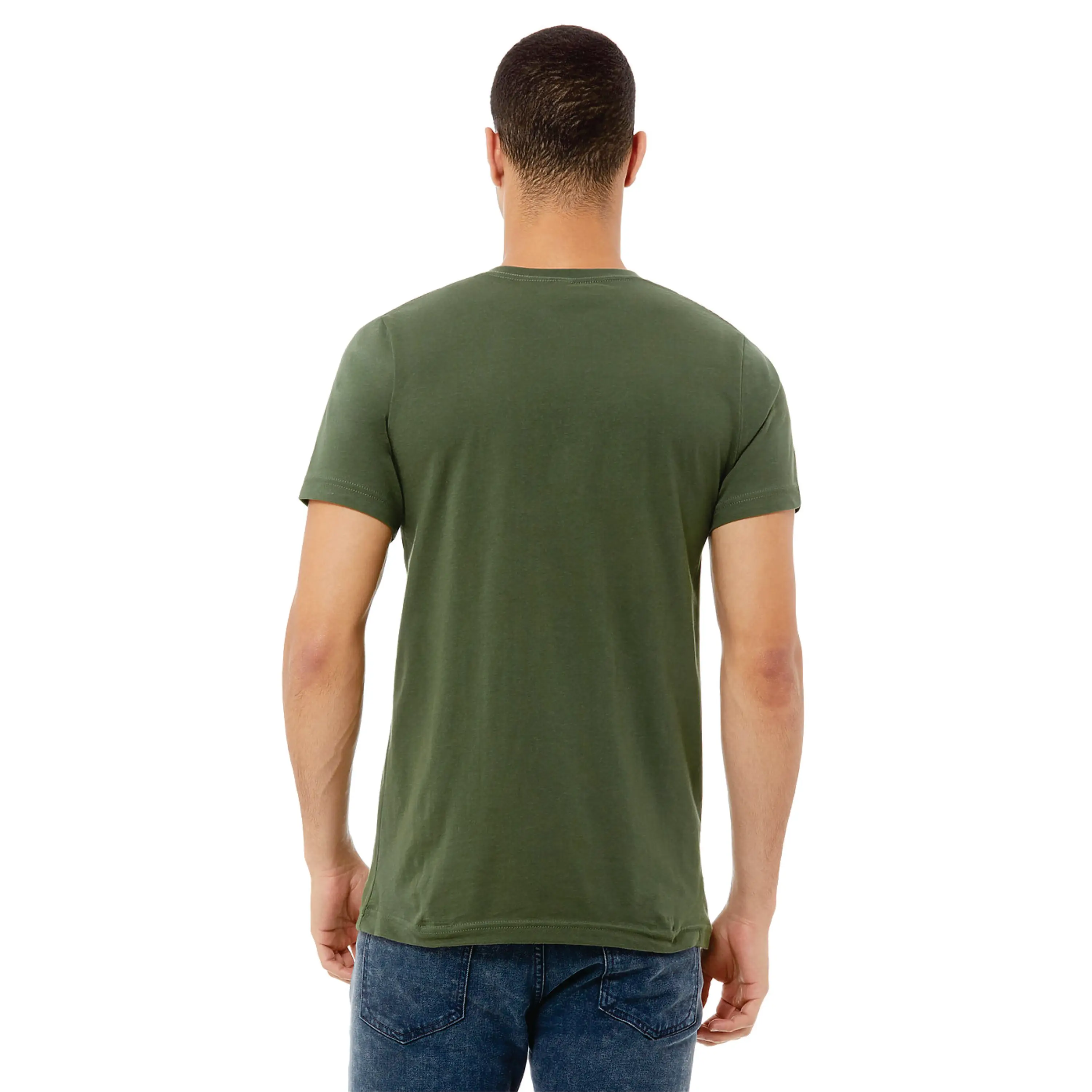 Unisex V-Neck Jersey T-Shirt - Military Green, 100% Airlume Cotton, 4.2 oz
