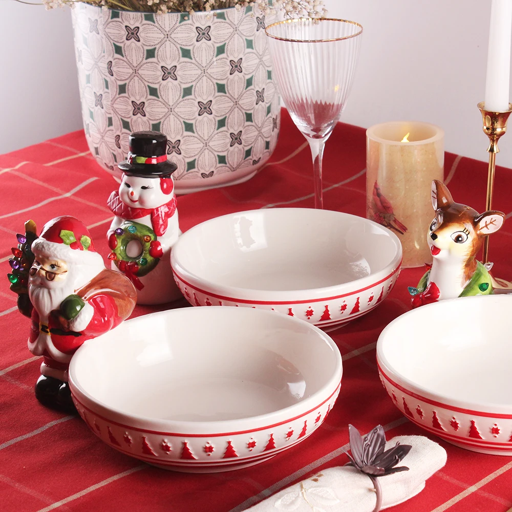 Plato ceramic manufacturer 3D Santa Claus reindeer snowman earthenware Christmas dinnerware party cookie dishes plates sets