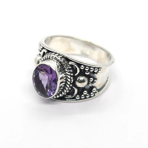 purple amethyst 925 sterling silver ring midi signet stackable bohemian vintage antique oxidized finish artisan inspired jewelry