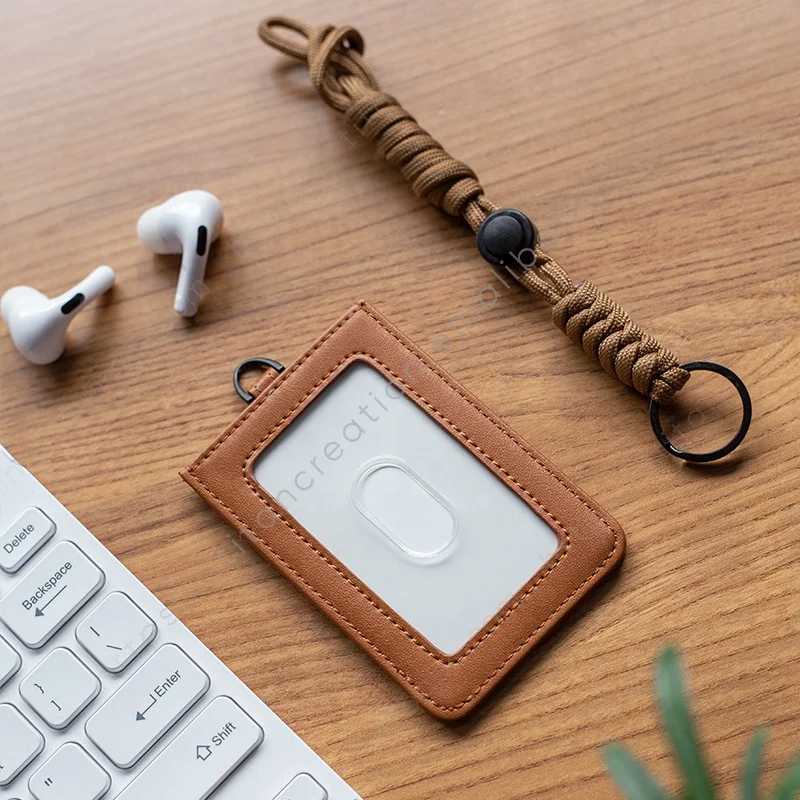 New Product Premium Durable Leather Business ID Badge Name Work Permit Card Holder With Removable Neck Strap Design