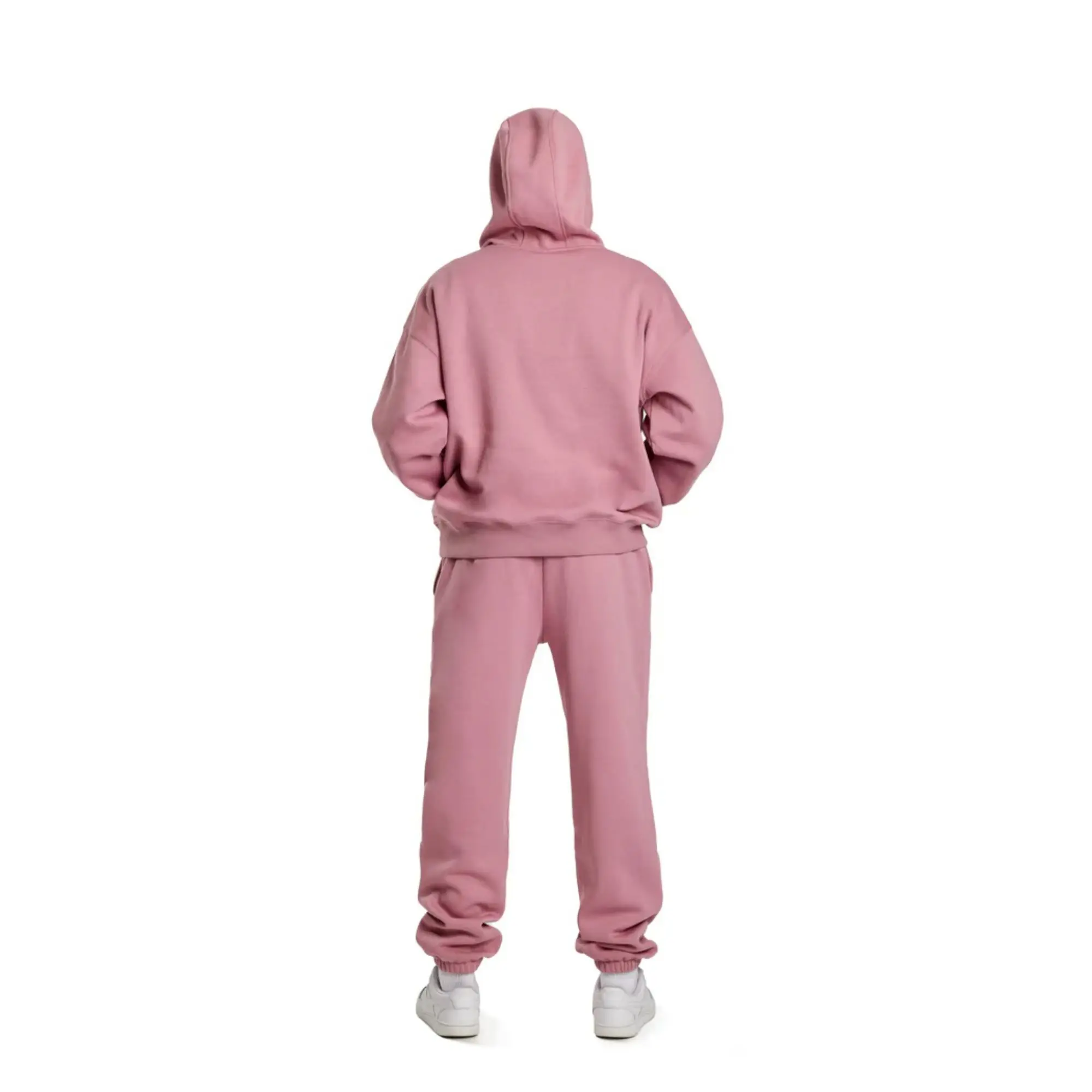 60% Cotton 40% Polyester Mens Premium Fleece Relaxed Sweatsuit Set in Orchid Pink with Pockets and Soft Brushed Inside