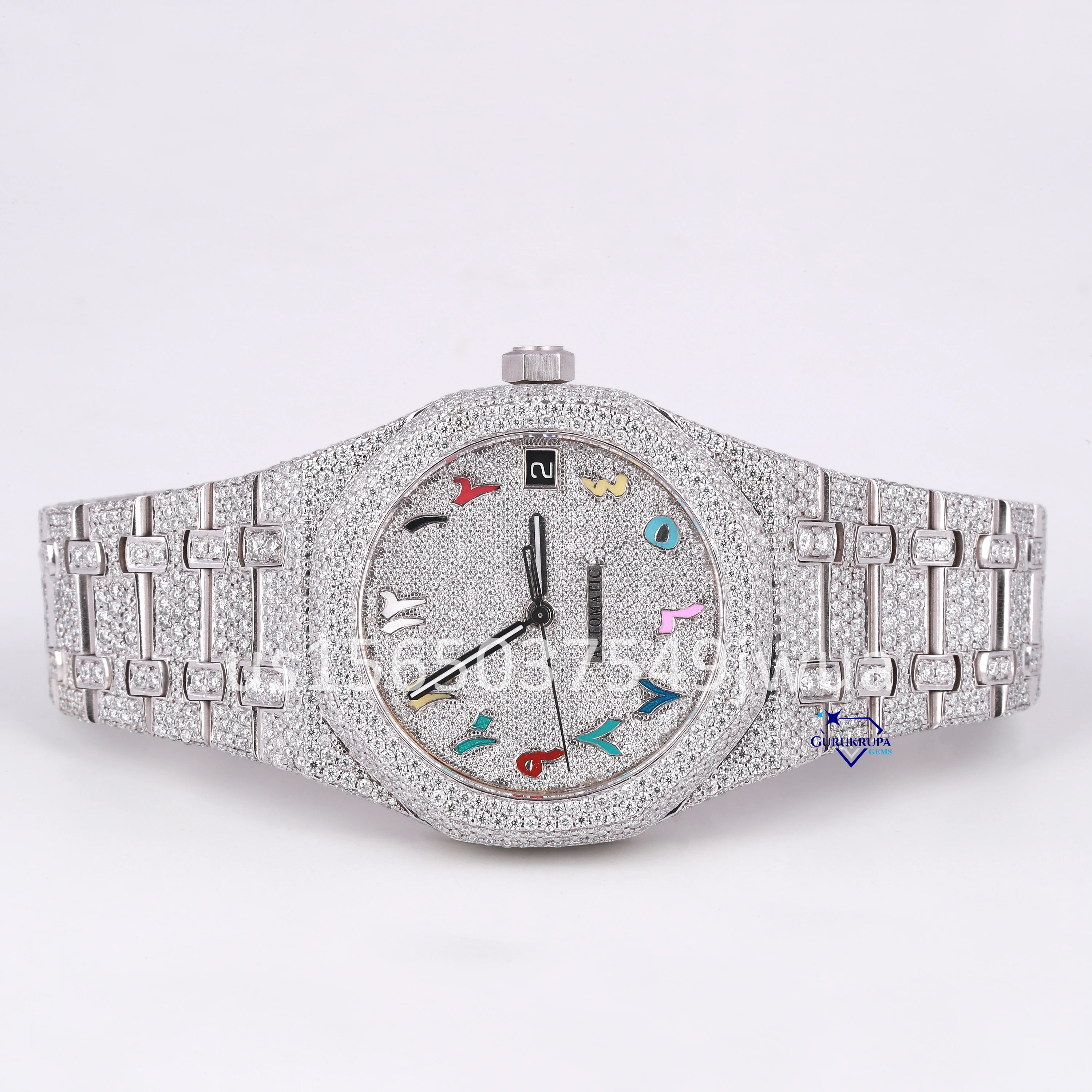 Trending And Classic Arabic number dial Stainless Steel Lab Grown diamond Mens Round Cut Shape Watch Latest Model watch design
