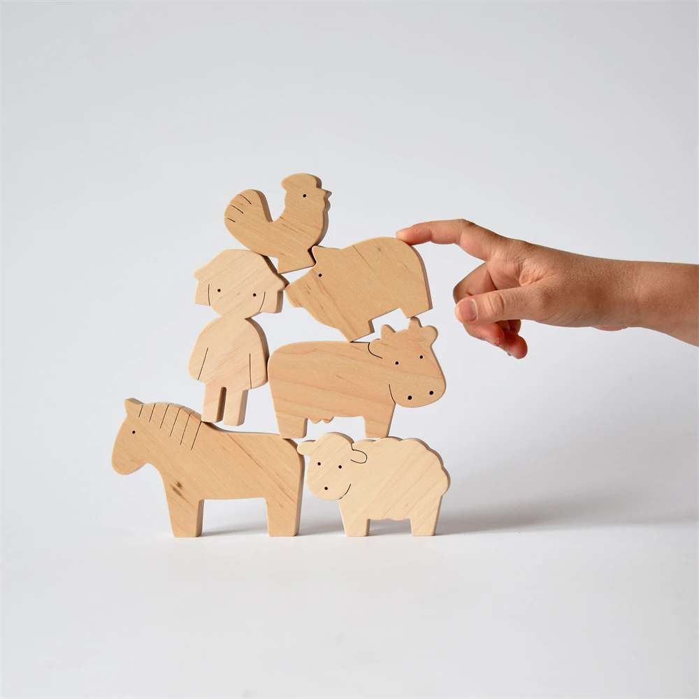 Wholesale Custom Handmade Little Girl Farm Animal Toddler Gifts Wooden Balance Montessori Educational Toy Set