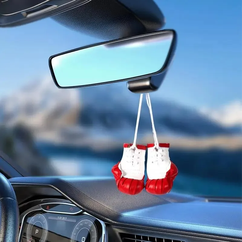 Car Mirror Boxing Gloves Pendant PU Leather Boxing Gloves Keychain Multi-functional Car Interior Decor For Car Decorative