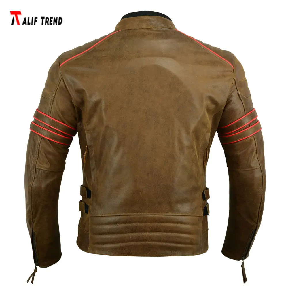 Ce certified armor protection 100% genuine leather motorcycle leather jacket custom made crispy brown men riding jackets racing