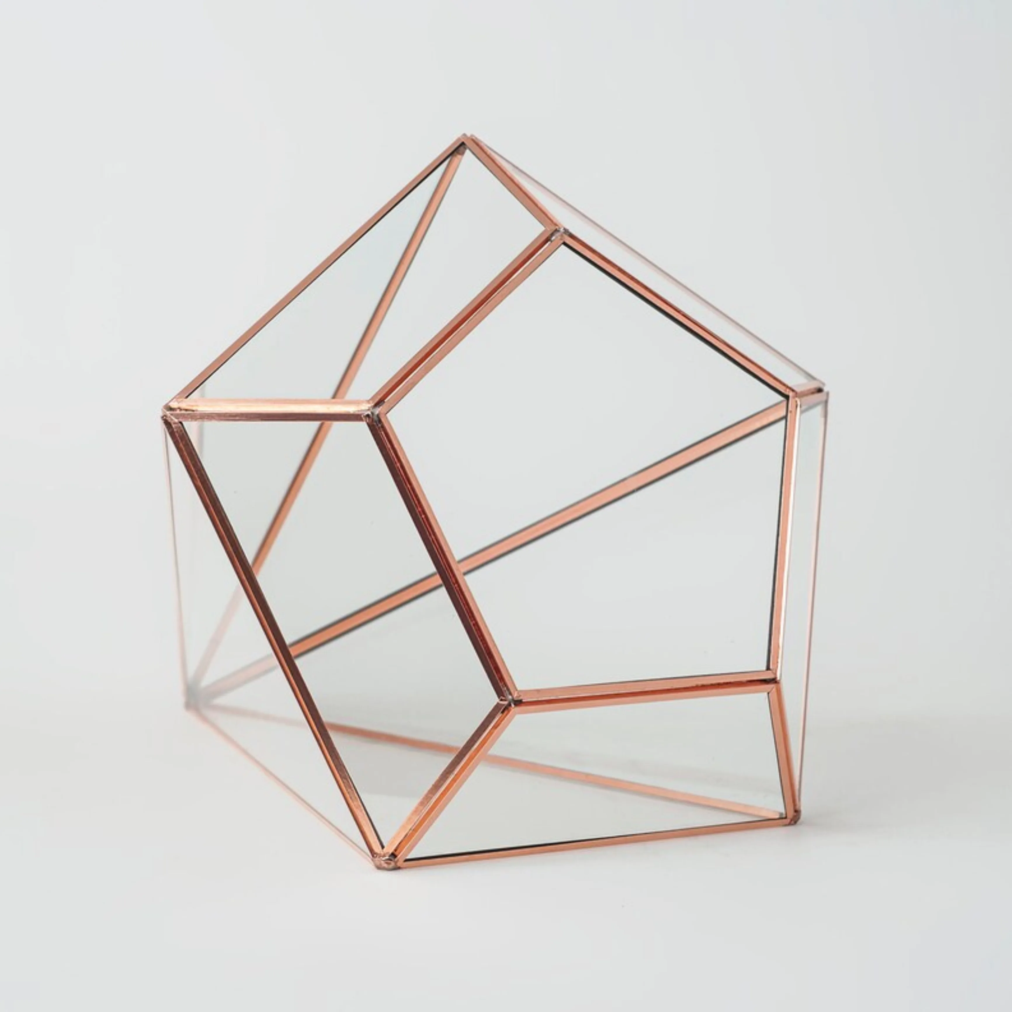 Rose Gold Geometric Glass Terrarium Wholesale Price Metal Framed Pyramid Glass Terrarium