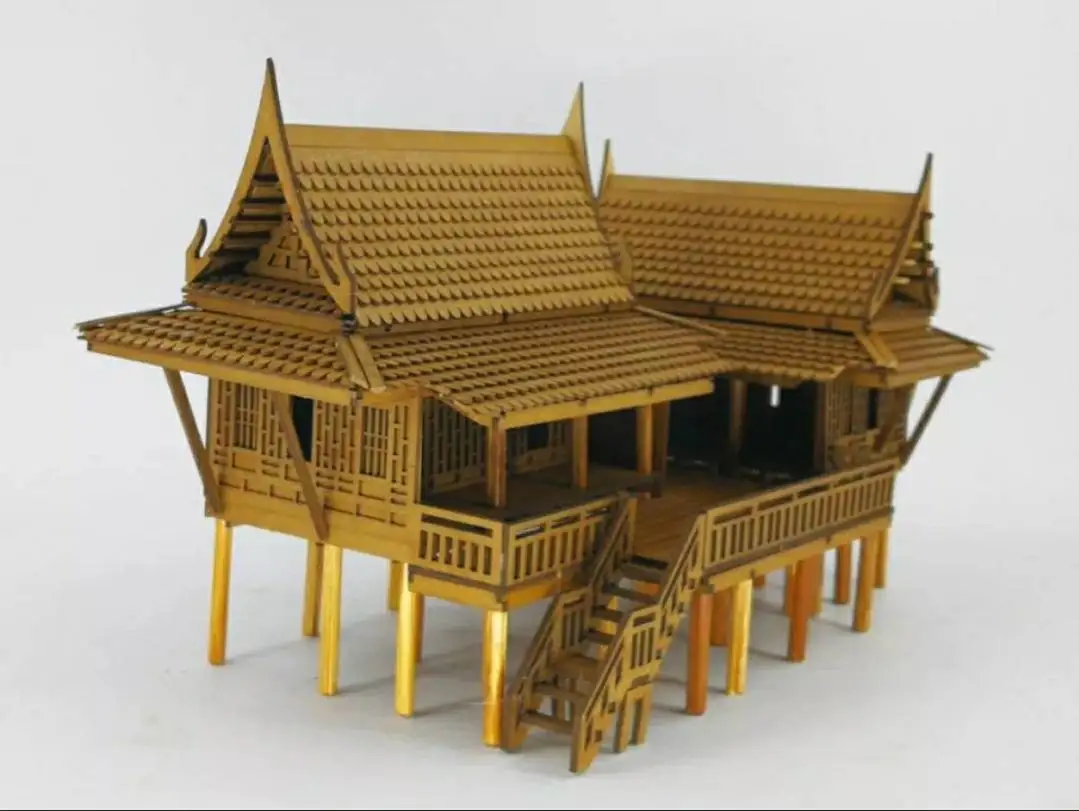 Thai House Miniature Dollhouse Model - Handmade Craft Collectible Toy #1.
