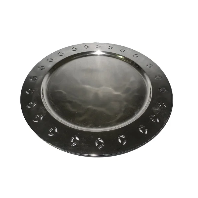 New Border Design Indian Handcrafted Tabletop Decorative Metal Durable Quality Silver Charger Plate for Home and Hotel Usage