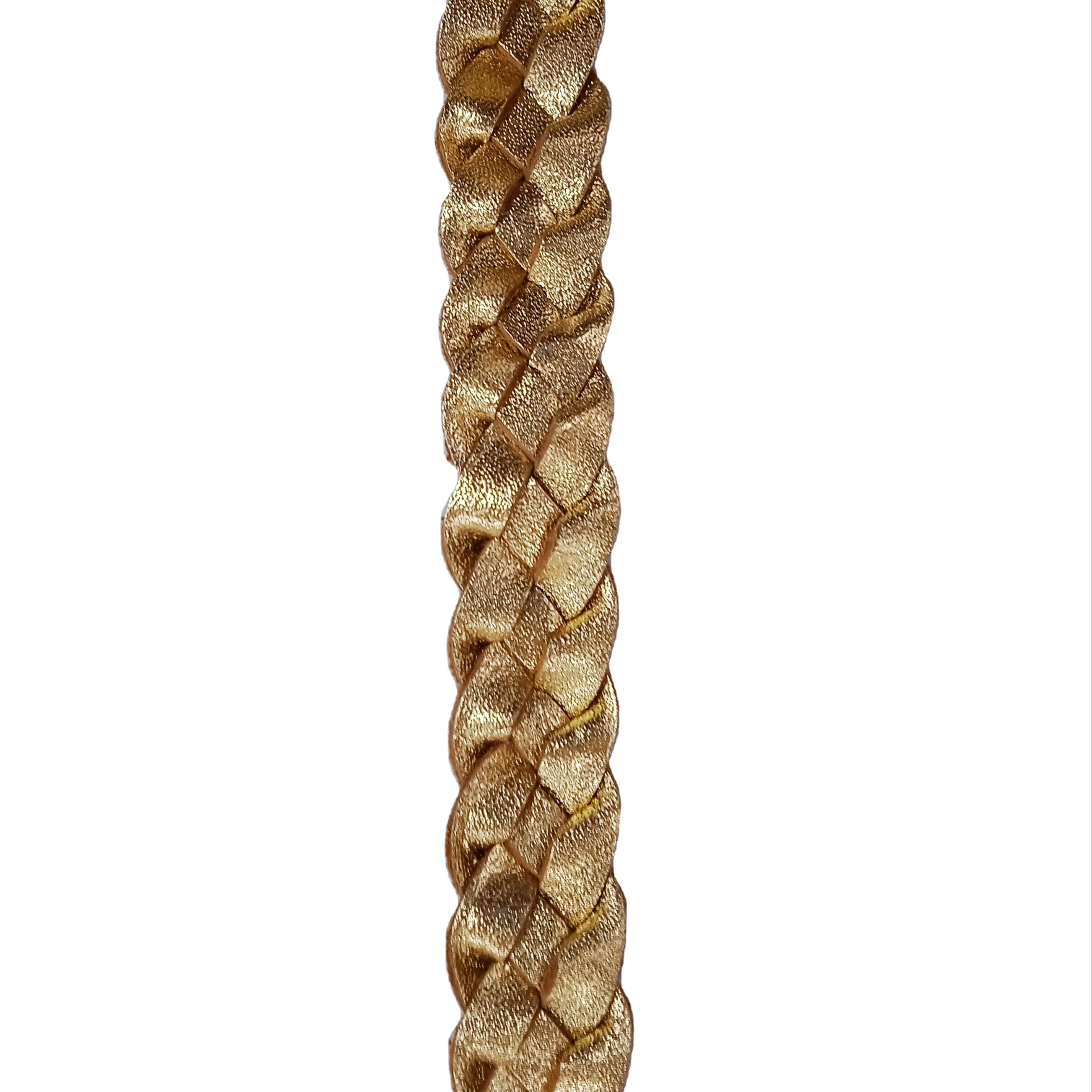 REAL LEATHER BRAIDED CORDS ( FLAT ) Metallic Gold