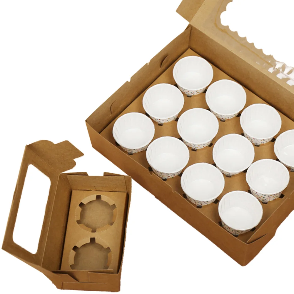 fancy christmas beautiful kraft paper square individual custom single drawer cupcake boxes with window