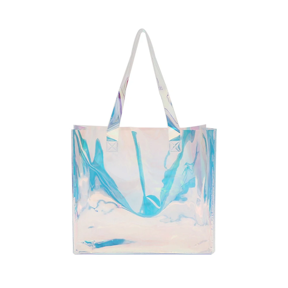 Laser film stand up bag  Wholesale  Eco-friendly Source factory customized personal logo shopping handle PVC plastic  bag