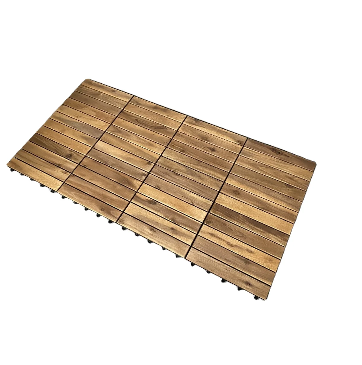 Wood Deck Tiles 12 Slats Wood Decking Floor Natural Solid Exterior or Outdoor Teak Wood Flooring