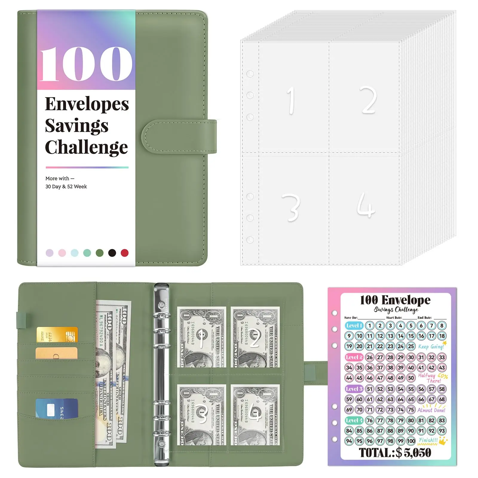Custom A5a6 Leather 100 Challenge Clear Insert Set Money Saving Budget Binder Planner With Cash Envelope System