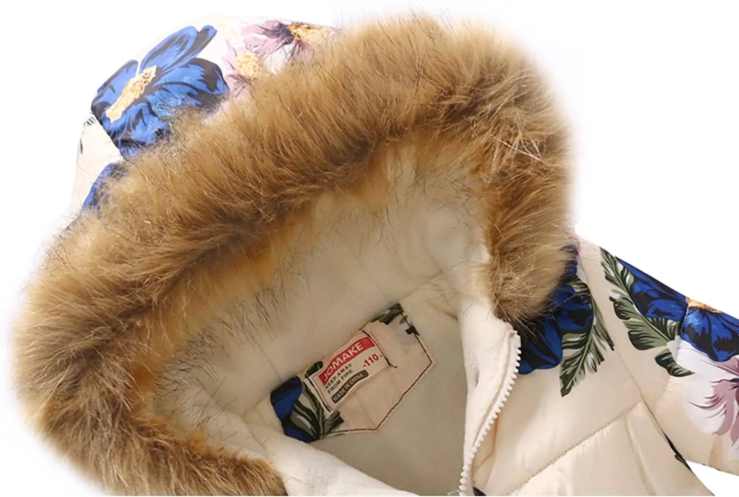 custom Wholesale OEM high quality full print kid winter coat girl with fur hood full pattern print fur hood girls kid sets