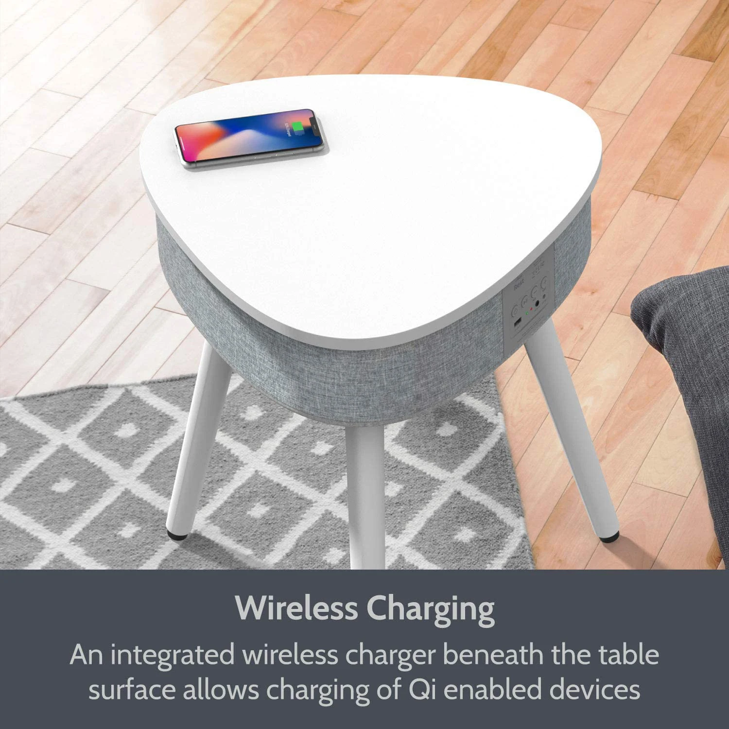 Portable Smart Side Table Speaker with Wireless Charger and USB Charging Dock Modern Home Studio Smart Table