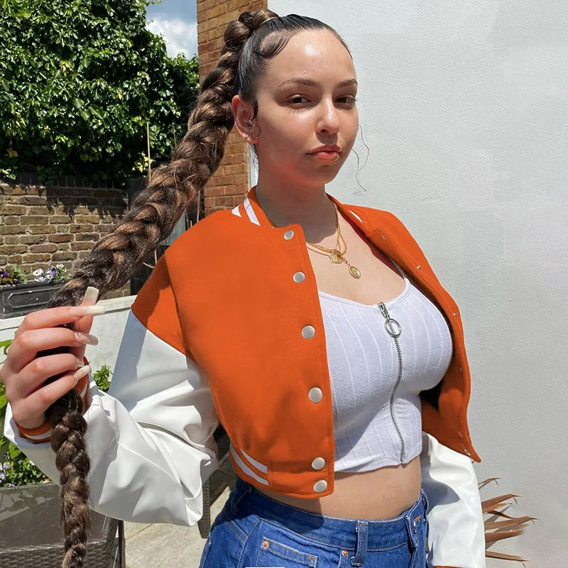 2023 Autumn Cropped Bomber Jacket Women Vintage Korean Fashion Oversize Kpop Chic Streetwear Style Baseball Short Jacket