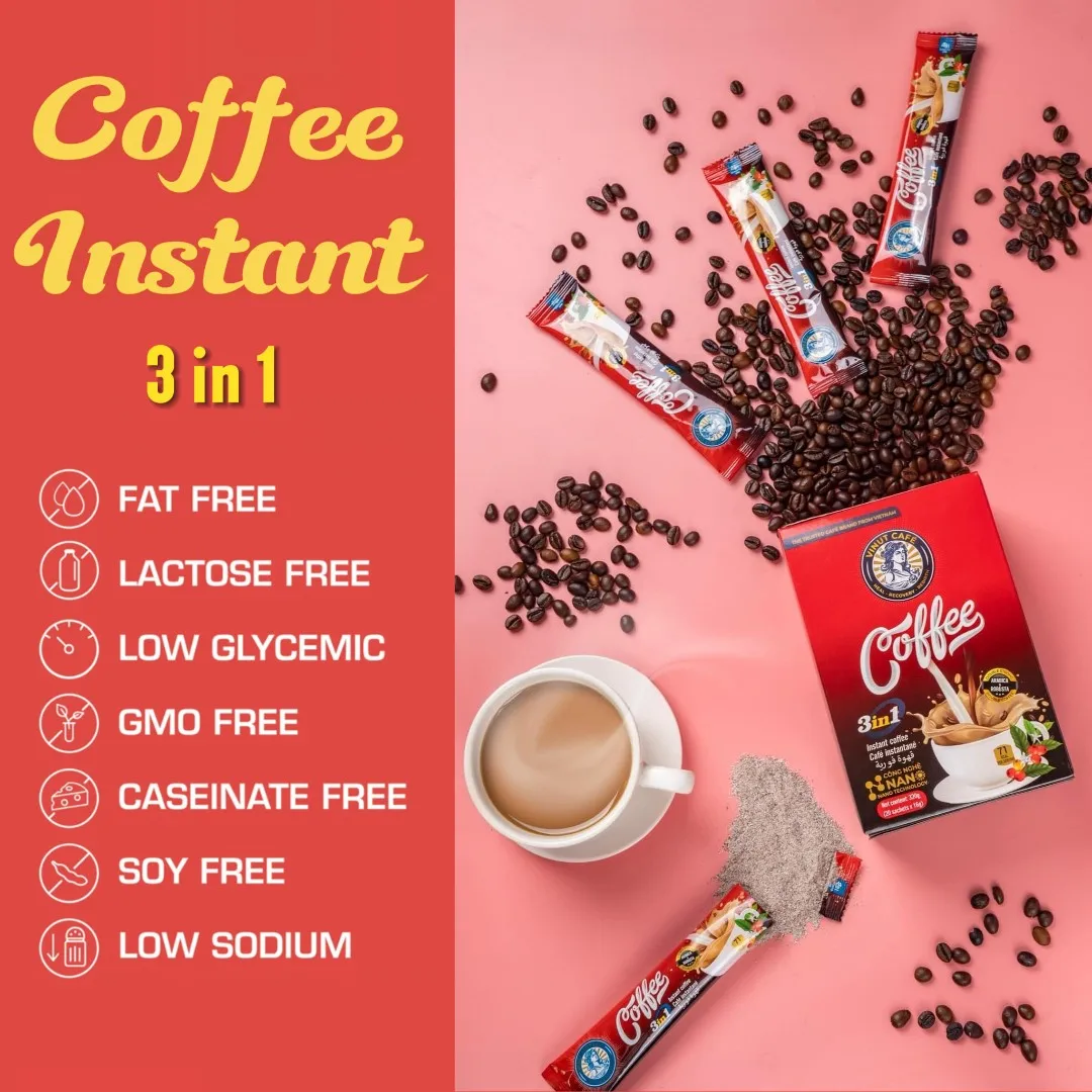 Порошок растворимого кофе Arabica & Robusta 3 в 1 - VINUT (20 пакетиков x 16 г) оптом по лучшей цене повышая фокус и здоровье кишечника