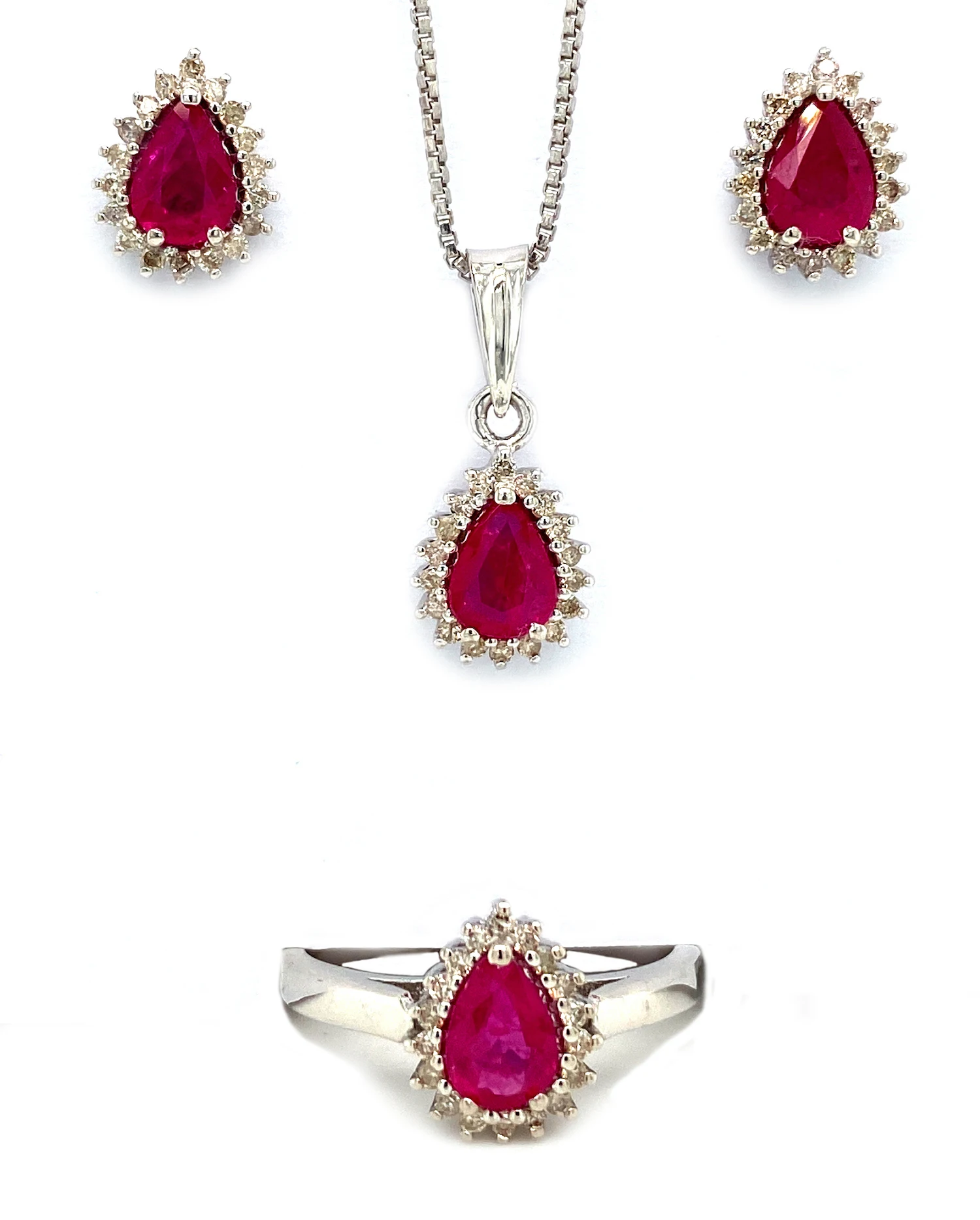 Ring Earring Pendant Trendy 2023 Women Wholesale Natural Ruby and Diamond 4 pcs 925 Sterling Silver Set Jewelry