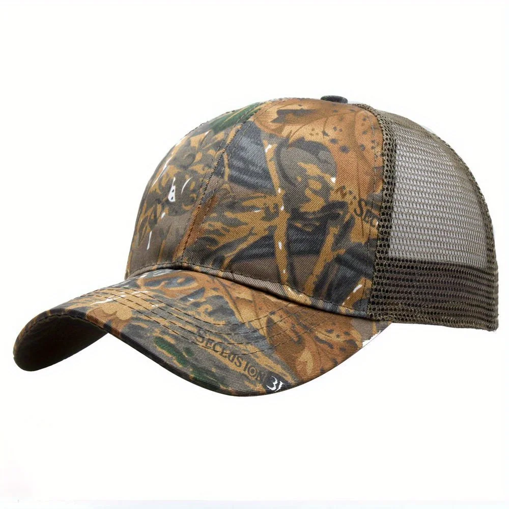 customised Graphic Sombrero de  para hombres y mujeres, de malla de verano, negro, hoja de  camuflaje