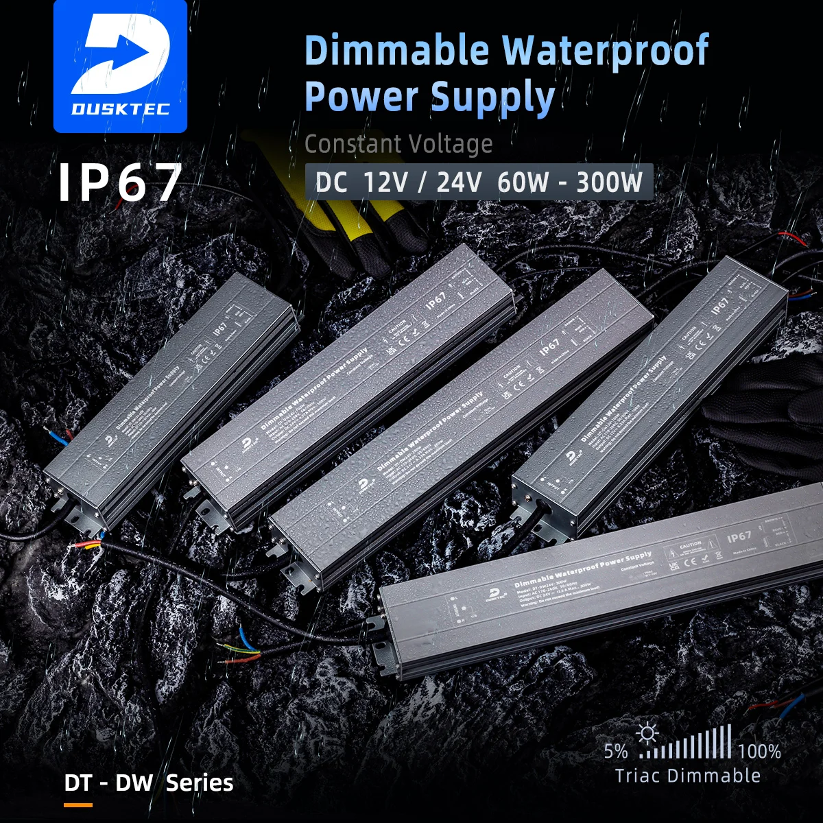 DUSKTEC 60 Вт 100 200 переменного тока 100-130 В 170-260 100-260 постоянного 12 24 IP67 ленточный фонарь 3-в-1 Диммируемый ТРИАК светодиодный драйвер