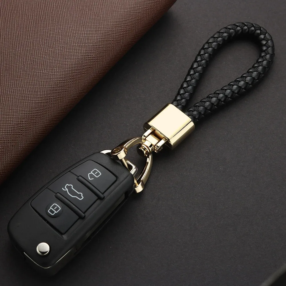 Hand Woven Leather Key Chain Detachable Metal 360 Degree Rotating Horseshoe Buckle Braided Moto Car Key Chain For Men