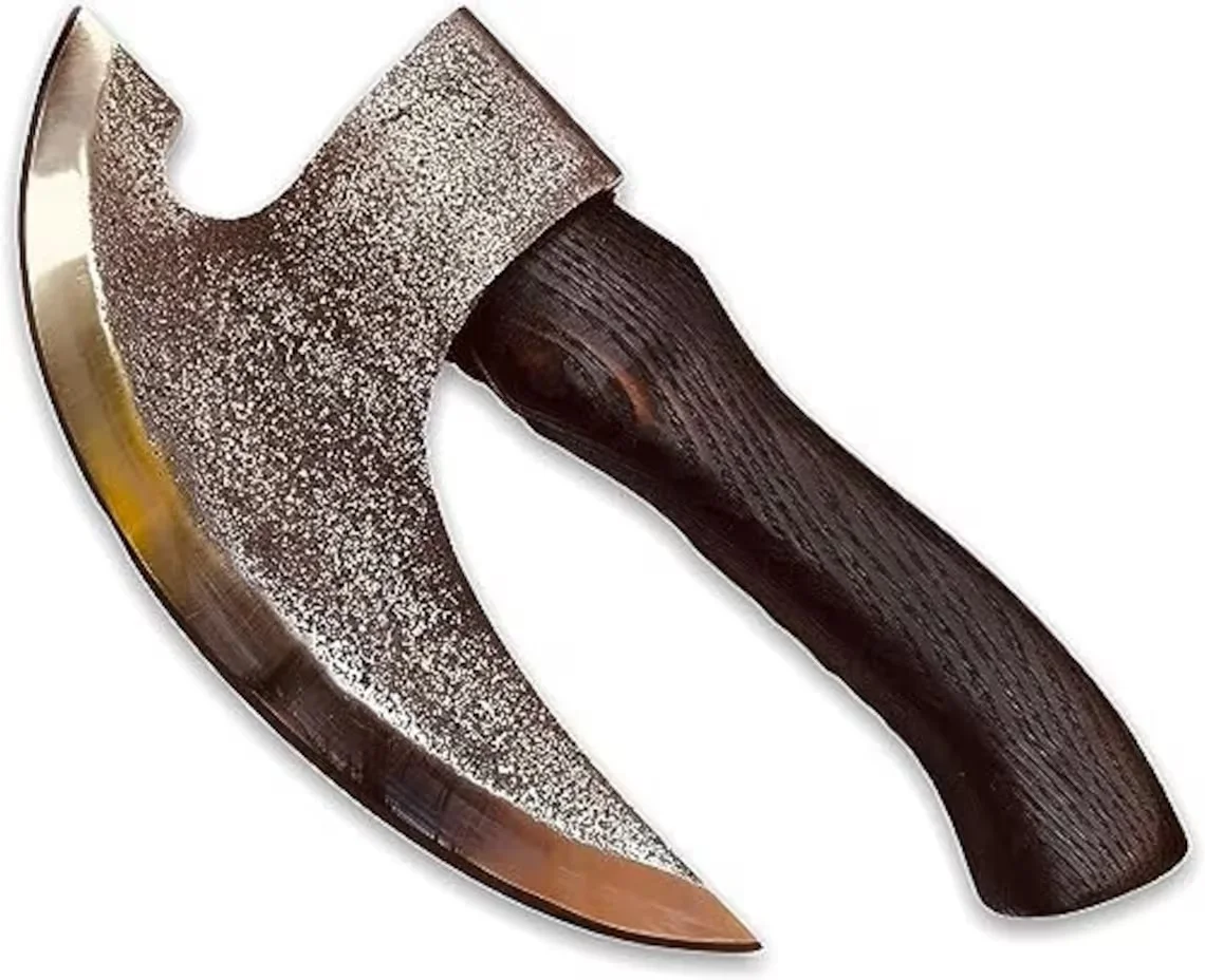 Hot Selling High Quality Hand Forged High Carbon Steel Etched Pizza Axe, Pizza Slicer, Viking Pizza Cutter With Leather Sheath