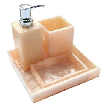High-Quality Peach Tone Shade Design Ivory Resin Soap Holder, Dispenser, Tumbler and Tray Bathroom Accessory Set of 4 (Beige)