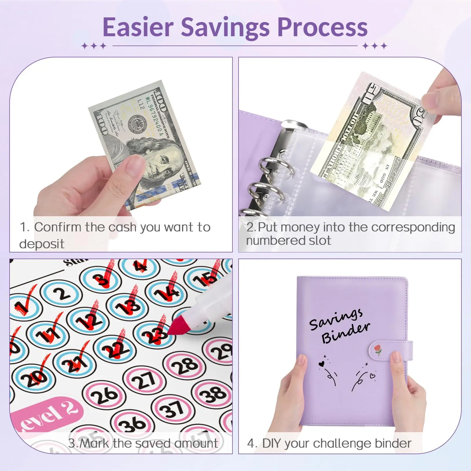 Custom A5a6 Leather 100 Challenge Clear Insert Set Money Saving Budget Binder Planner With Cash Envelope System