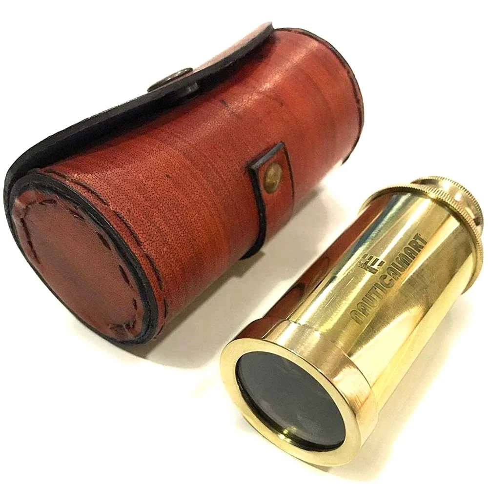 Nautical Brass Double Barrel Telescope With Wooden Tripod stand Antique Vintage Telescope Telescope Monocular Tripod