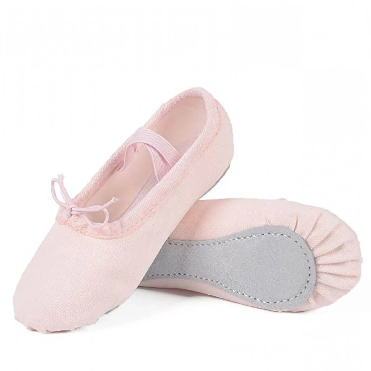 Pink Canvas Ballet Dance Shoes with Inner Cotton Lining with Double Elastic and Outer Full Suede Sole