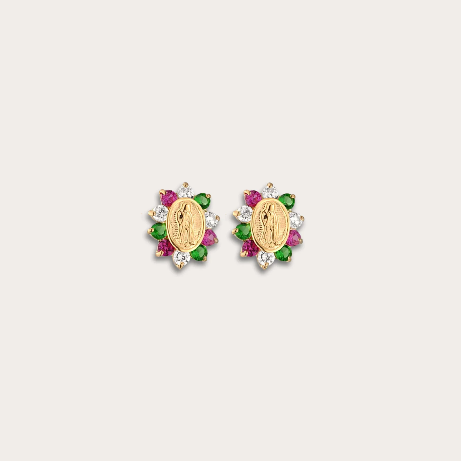 Trending Multi color CZ Studded Virgin Mary Earring for Women Girls Ear Studs Religious Jewelry