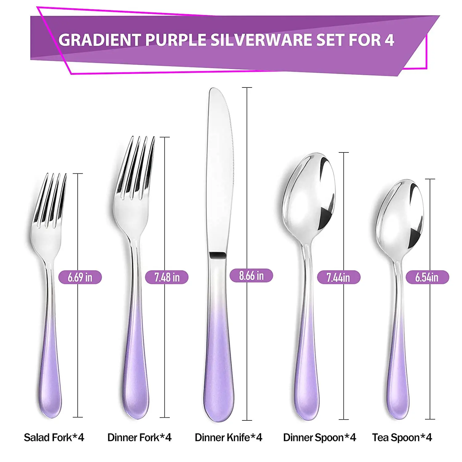 Purple Silverware Stainless Steel Flatware Set 20 Piece Tableware Cutlery Sets New Design