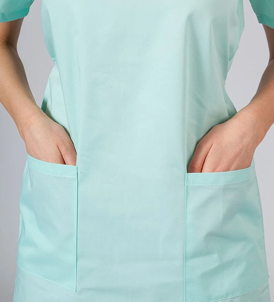 Hospital Scrubs 2 Pockets Slim Middle Women Scrub Dress Nurse Styles Design V-Neck Nurse Medical Uniform Dress