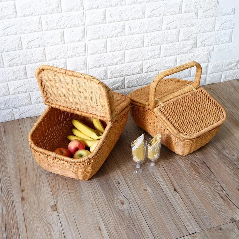 100% натуральная плетеная корзина для пикника из ротанга ручной работы с ручкой путешествий